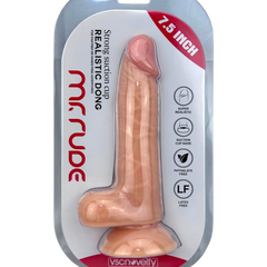 Dildo realista Mr. Rude Magic Flesh con ventosa y testículos, acabado ultra real y flexible, marca Glow & Vibe.