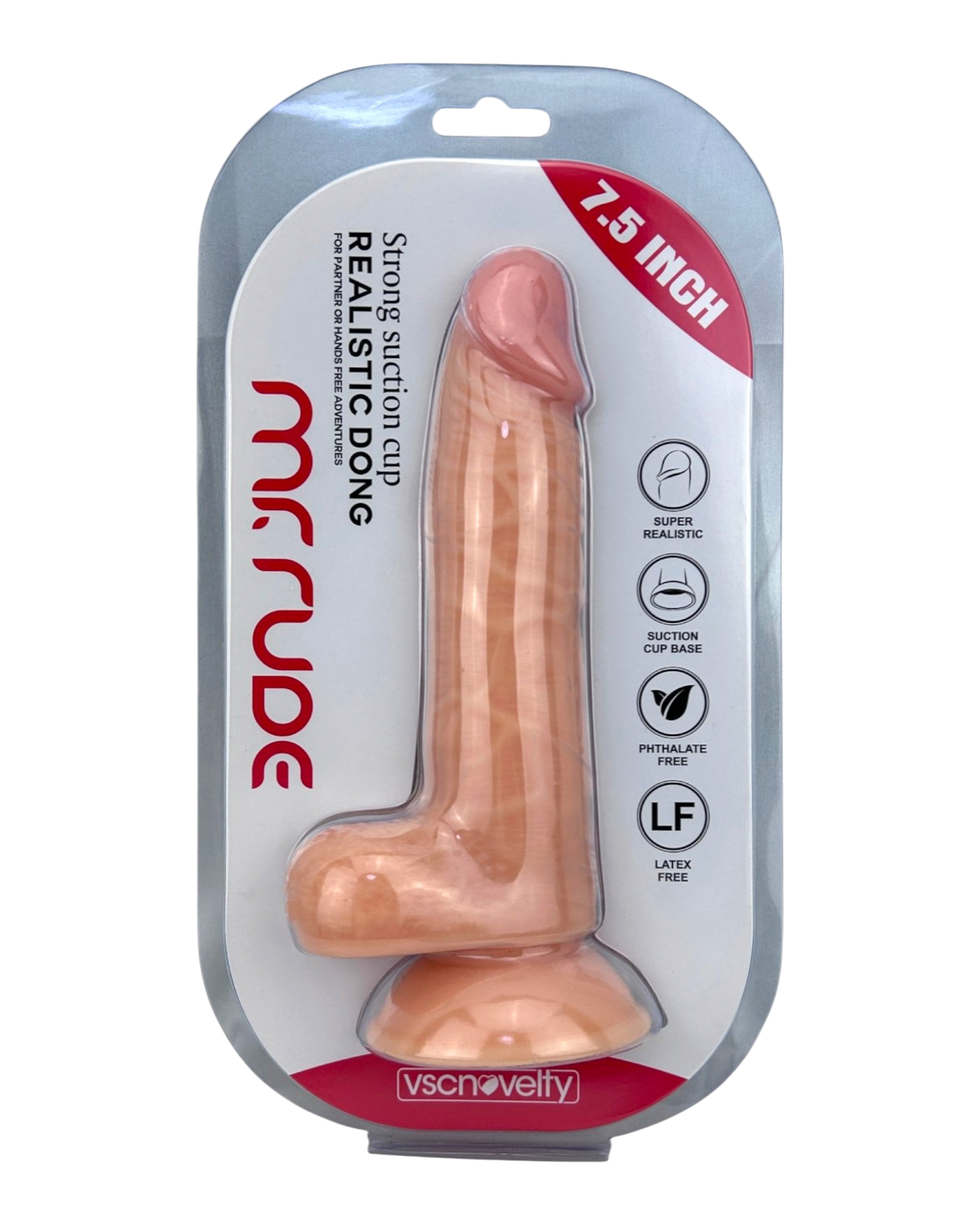 Dildo realista Mr. Rude Magic Flesh con ventosa y testículos, acabado ultra real y flexible, marca Glow & Vibe.
