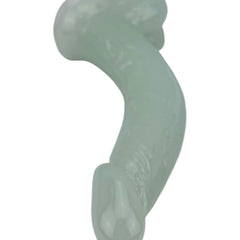 Dildo fluorescente Glow Rider con ventosa y forma curva, brilla en la oscuridad, marca Glow & Vibe.