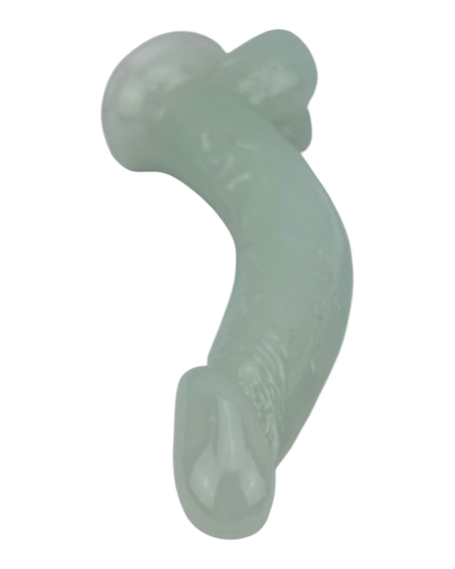 Dildo fluorescente Glow Rider con ventosa y forma curva, brilla en la oscuridad, marca Glow & Vibe.