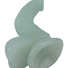 Dildo fluorescente Glow Rider con ventosa y forma curva, brilla en la oscuridad, marca Glow & Vibe.