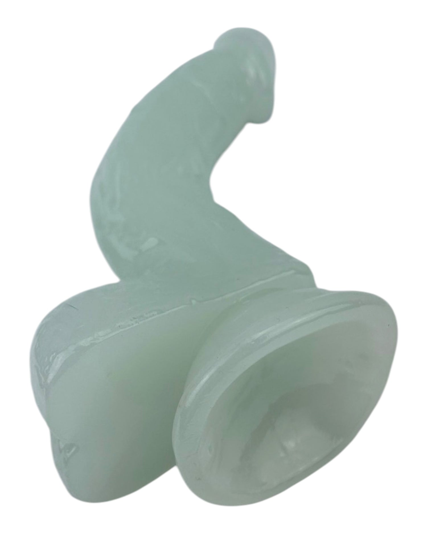 Dildo fluorescente Glow Rider con ventosa y forma curva, brilla en la oscuridad, marca Glow & Vibe.