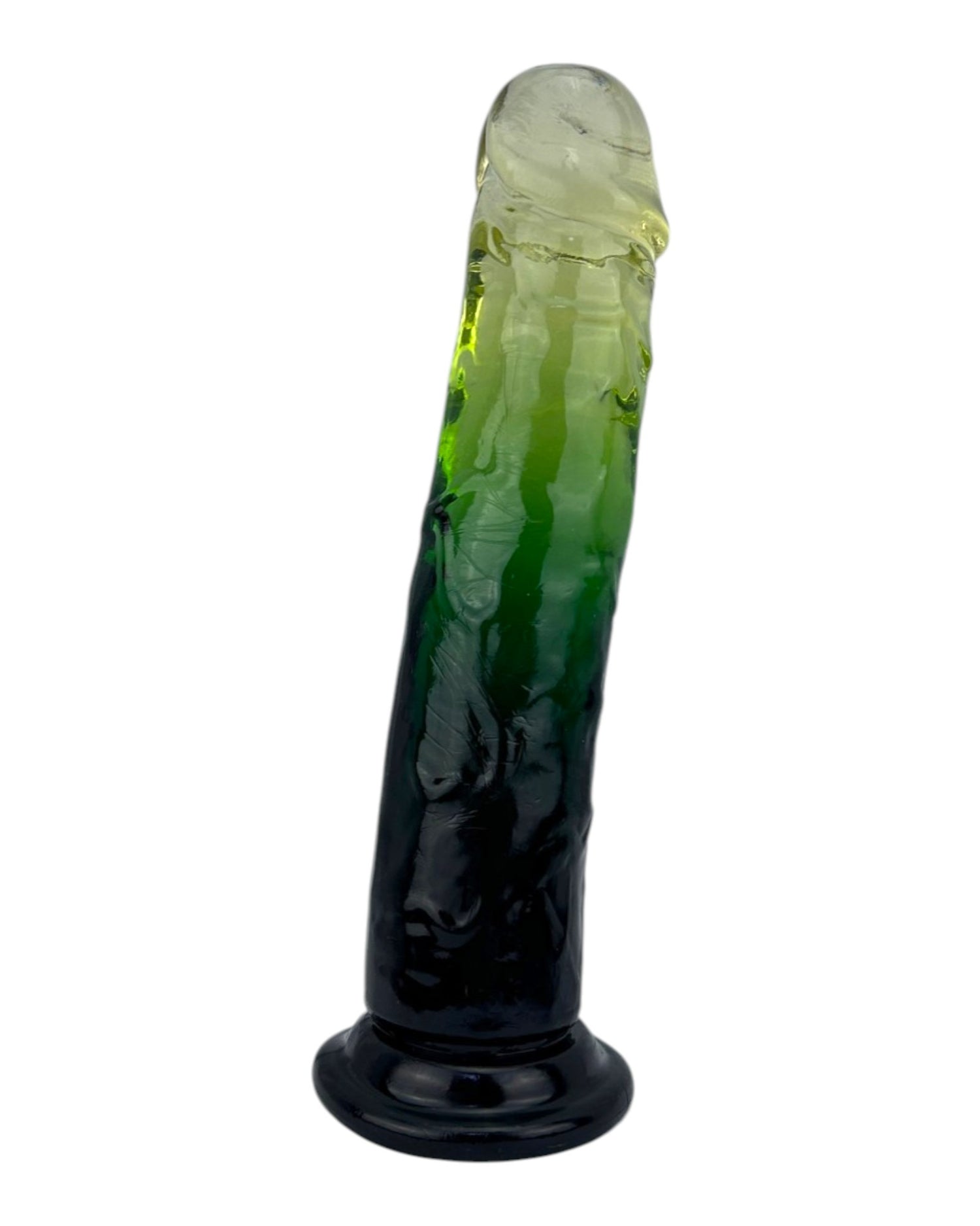 Dildo bicolor de gel Aurora Glow con ventosa, diseño elegante y vibrante inspirado en auroras, marca Glow & Vibe.