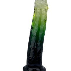 Dildo bicolor de gel Aurora Glow con ventosa, diseño elegante y vibrante inspirado en auroras, marca Glow & Vibe.