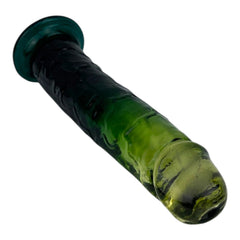 Dildo bicolor de gel Aurora Glow con ventosa, diseño elegante y vibrante inspirado en auroras, marca Glow & Vibe.