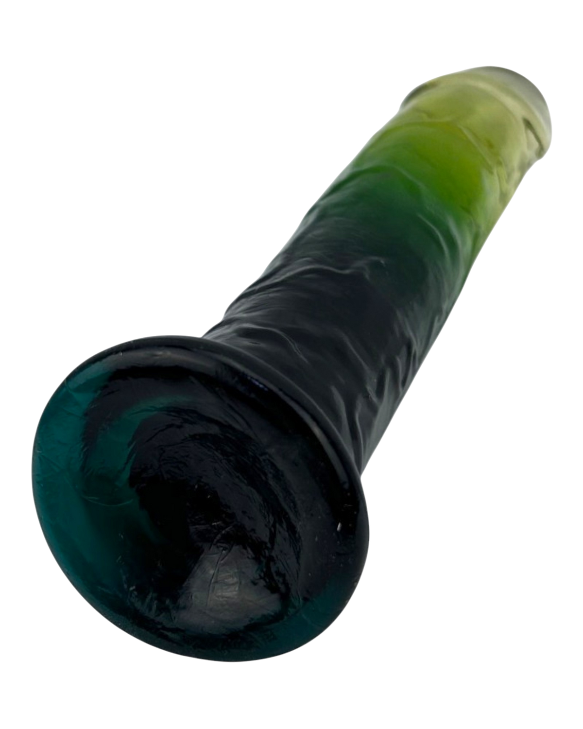 Dildo bicolor de gel Aurora Glow con ventosa, diseño elegante y vibrante inspirado en auroras, marca Glow & Vibe.