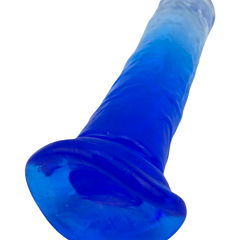 Dildo bicolor de gel Aurora Glow con ventosa, diseño elegante y vibrante inspirado en auroras, marca Glow & Vibe.