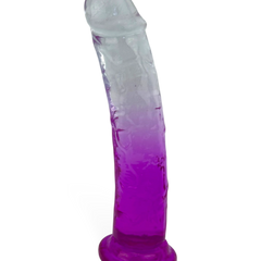 Dildo bicolor de gel Aurora Glow con ventosa, diseño elegante y vibrante inspirado en auroras, marca Glow & Vibe.