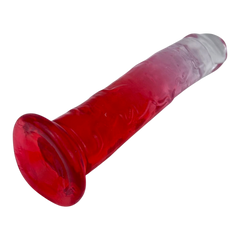 Dildo bicolor de gel Aurora Glow con ventosa, diseño elegante y vibrante inspirado en auroras, marca Glow & Vibe.