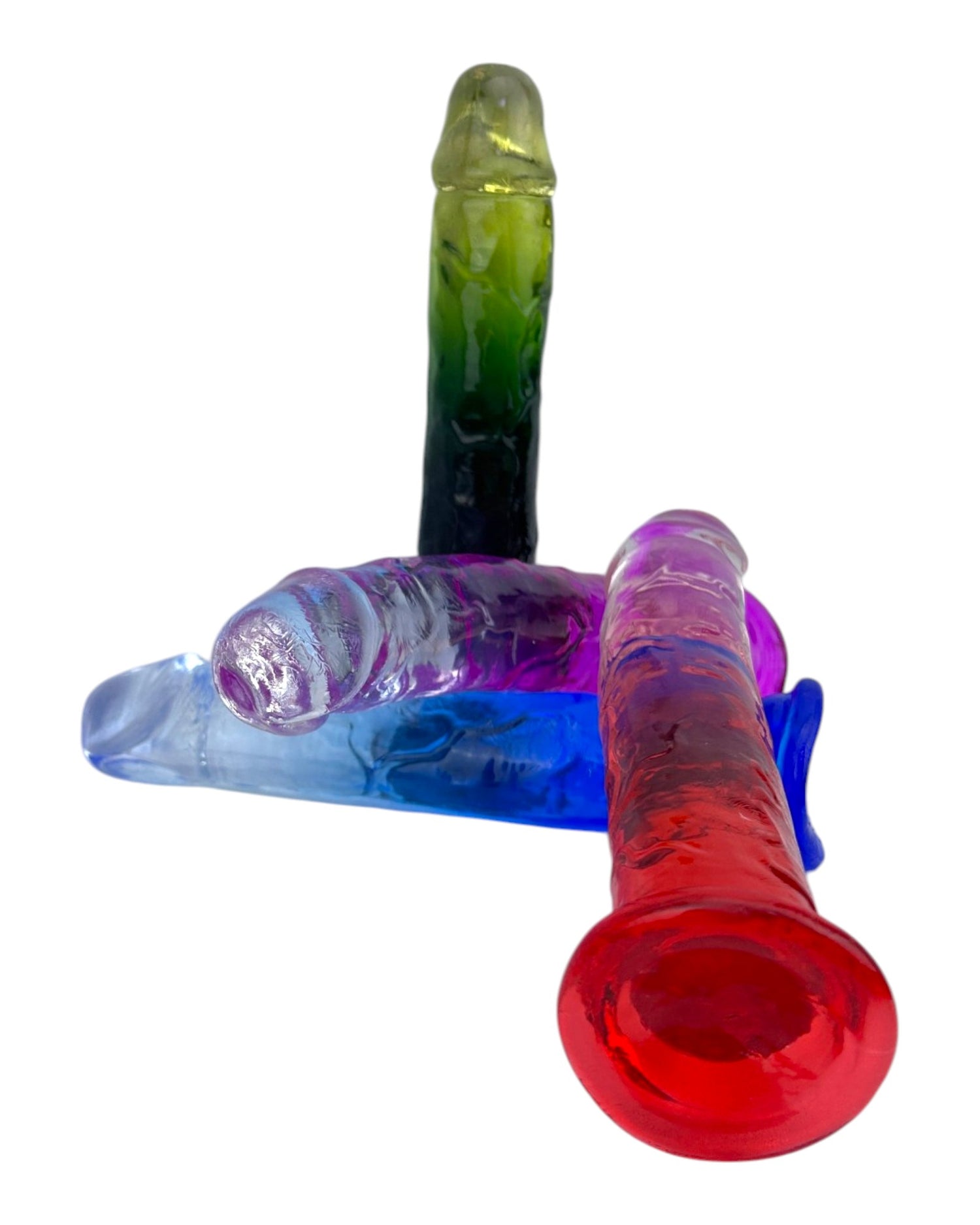 Dildo bicolor de gel Aurora Glow con ventosa, diseño elegante y vibrante inspirado en auroras, marca Glow & Vibe.