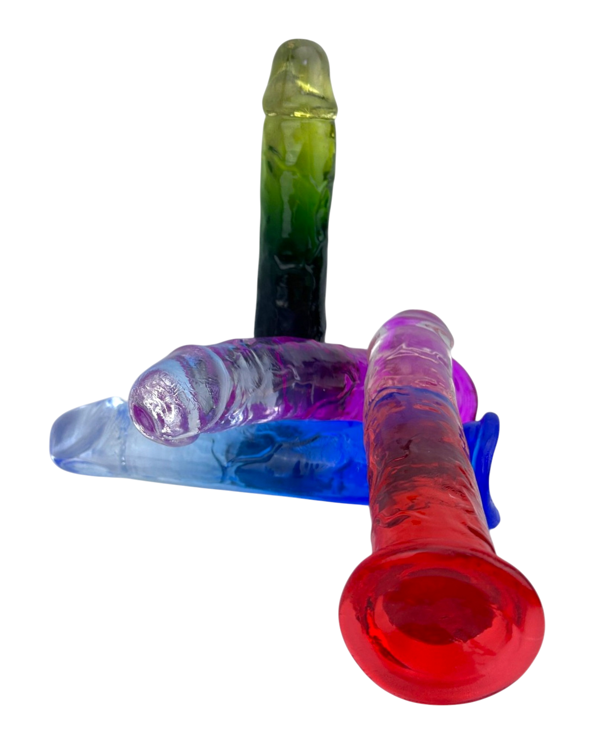 Dildo bicolor de gel Aurora Glow con ventosa, diseño elegante y vibrante inspirado en auroras, marca Glow & Vibe.