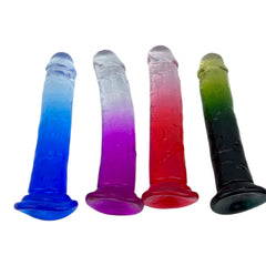 Dildo bicolor de gel Aurora Glow con ventosa, diseño elegante y vibrante inspirado en auroras, marca Glow & Vibe.