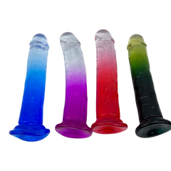 Dildo bicolor de gel Aurora Glow con ventosa, diseño elegante y vibrante inspirado en auroras, marca Glow & Vibe.