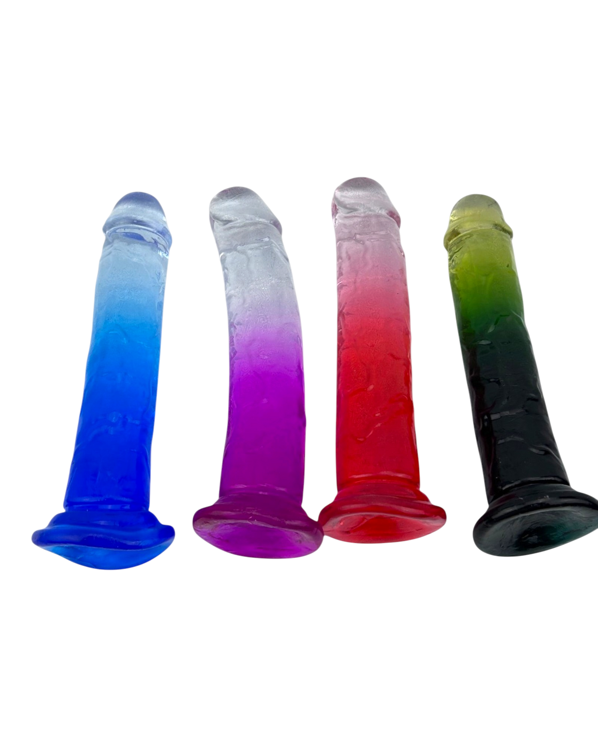 Dildo bicolor de gel Aurora Glow con ventosa, diseño elegante y vibrante inspirado en auroras, marca Glow & Vibe.