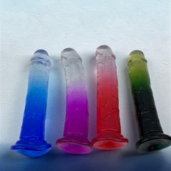 Dildo bicolor de gel Aurora Glow con ventosa, diseño elegante y vibrante inspirado en auroras, marca Glow & Vibe.