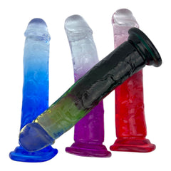 Dildo bicolor de gel Aurora Glow con ventosa, diseño elegante y vibrante inspirado en auroras, marca Glow & Vibe.