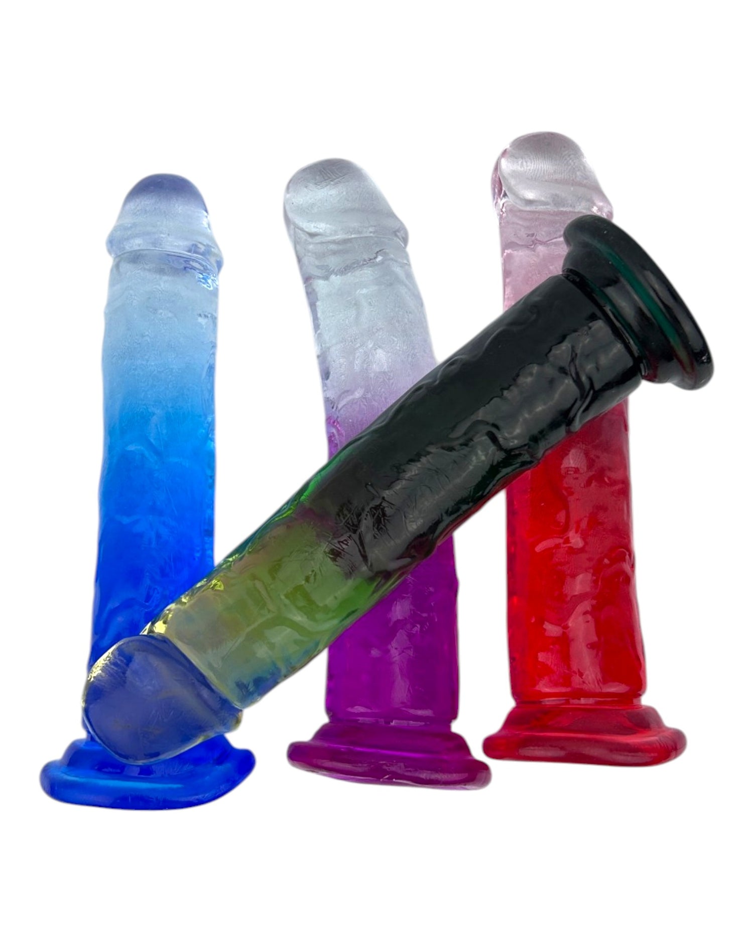 Dildo bicolor de gel Aurora Glow con ventosa, diseño elegante y vibrante inspirado en auroras, marca Glow & Vibe.