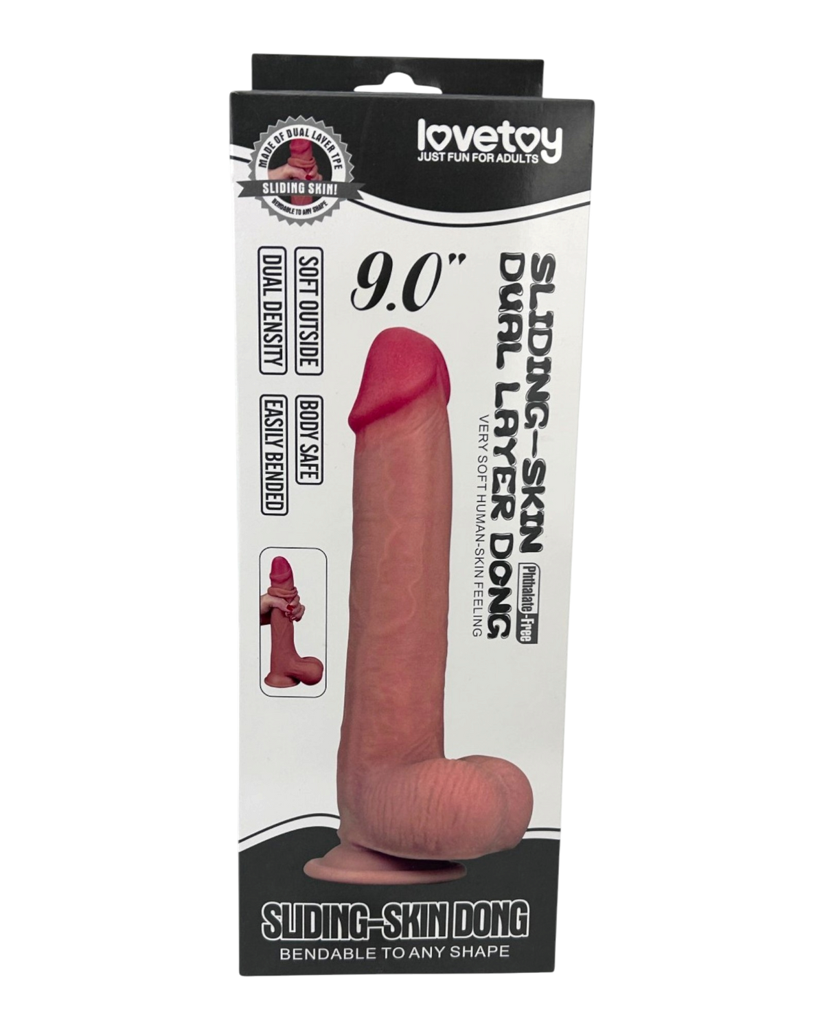 Dildo realista Real Slide con ventosa, textura de piel deslizante y flexible, marca Glow & Vibe.