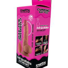 Dildo realista Real Shot con testículos, ventosa y función de eyaculación, marca Glow & Vibe.