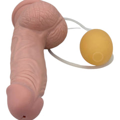 Dildo realista Real Shot con testículos, ventosa y función de eyaculación, marca Glow & Vibe.