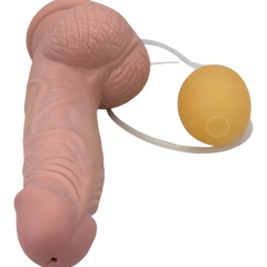 Dildo realista Real Shot con testículos, ventosa y función de eyaculación, marca Glow & Vibe.
