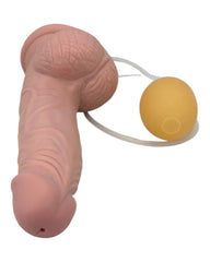 Dildo realista Real Shot con testículos, ventosa y función de eyaculación, marca Glow & Vibe.