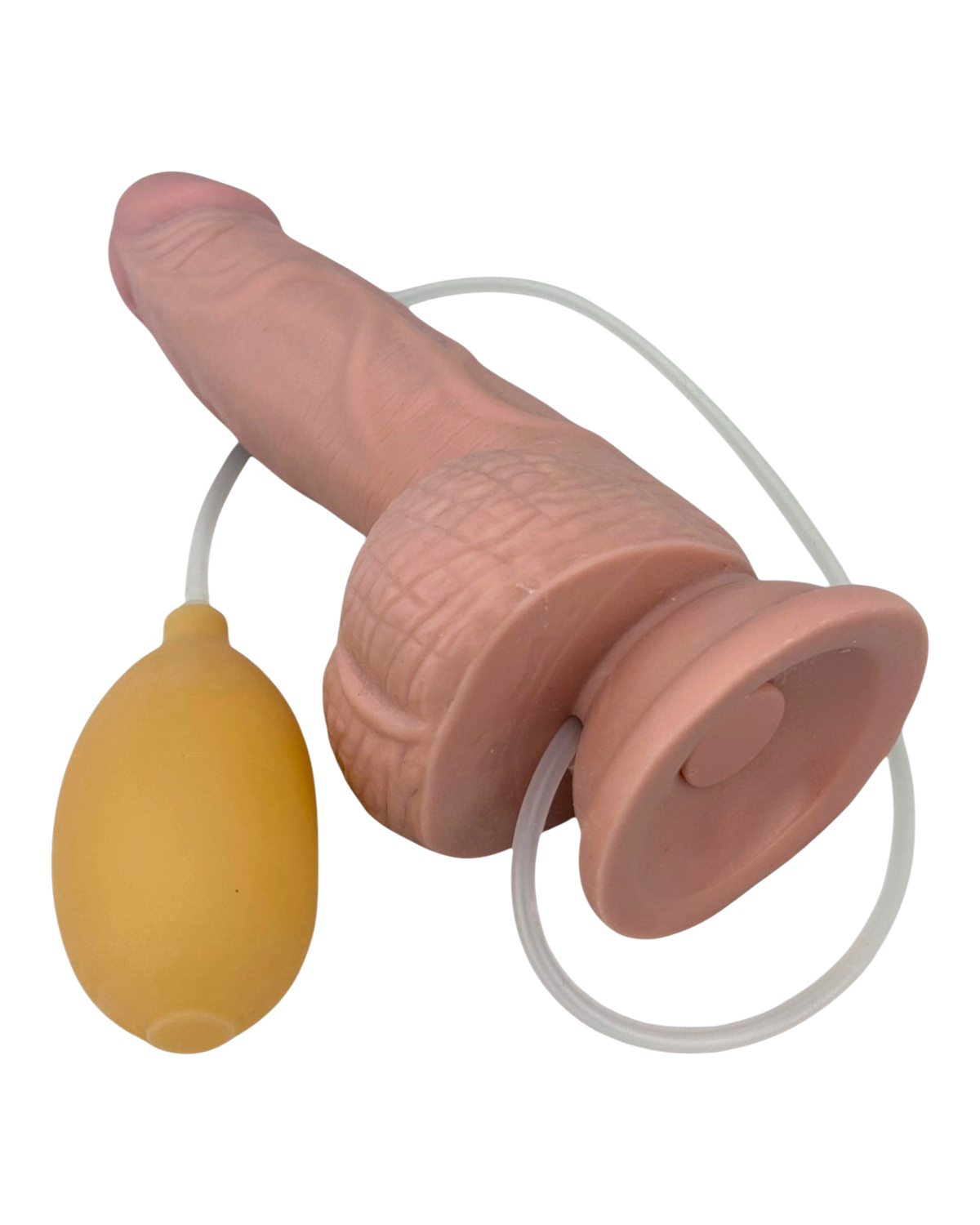 Dildo realista Real Shot con testículos, ventosa y función de eyaculación, marca Glow & Vibe.
