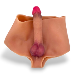 Bóxer Power Boxer de silicón elástico con prótesis realista y orificio anal integrado, diseño versátil y dominante de Glow & Vibe.