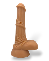 Dildo de caballo Play Horse flexible con testículos, diseño realista y potente, marca Glow & Vibe.