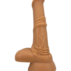 Dildo de caballo Play Horse flexible con testículos, diseño realista y potente, marca Glow & Vibe.