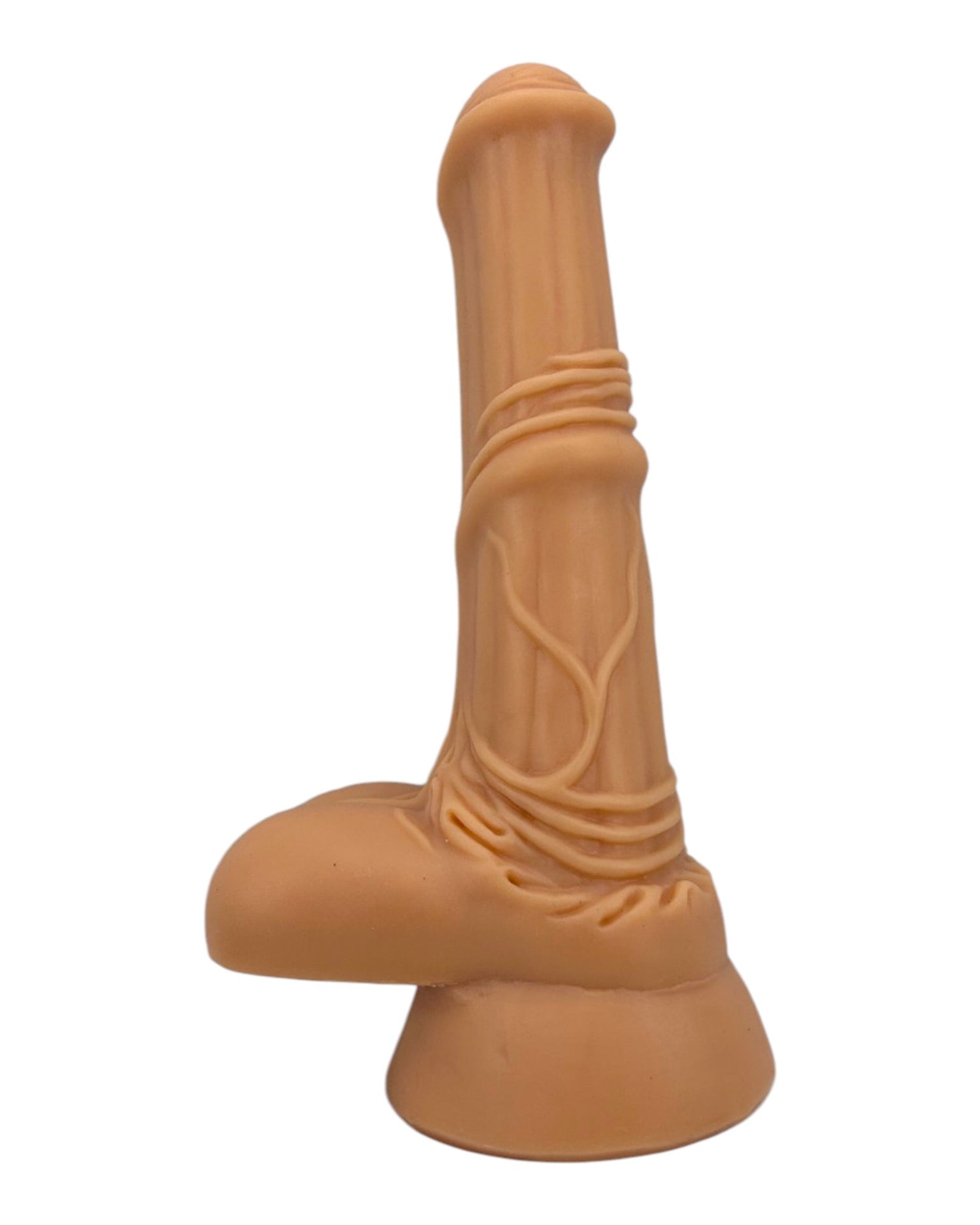 Dildo de caballo Play Horse flexible con testículos, diseño realista y potente, marca Glow & Vibe.