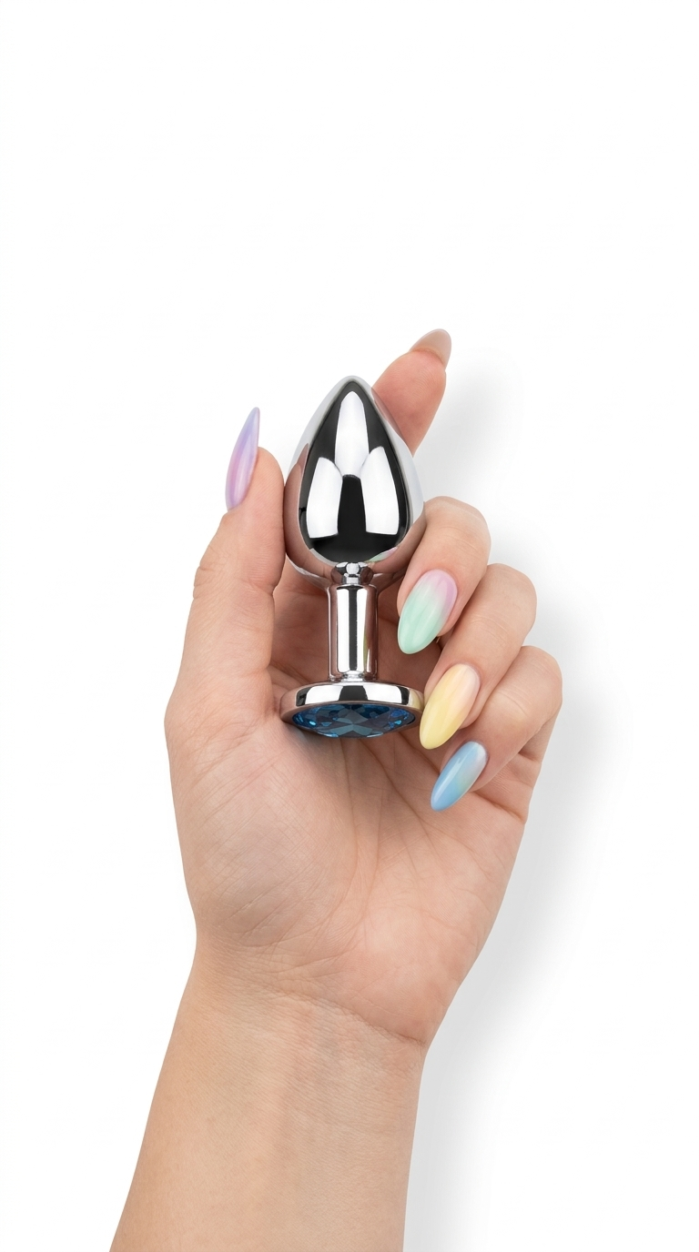Butt plug metálico Gema Heart con brillante gema en forma de corazón, diseño elegante y coqueto de Glow & Vibe.