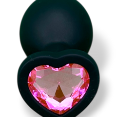 Plug anal Gema Dark de silicón negro con gema redonda brillante, diseño elegante y misterioso de Glow & Vibe.