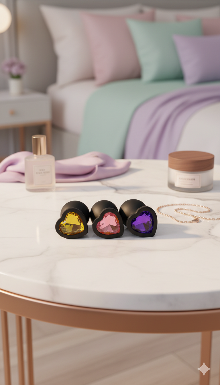 Plug anal Gema Dark de silicón negro con gema redonda brillante, diseño elegante y misterioso de Glow & Vibe.
