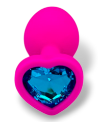Plug anal Gema Bright de silicón suave con gema redonda, disponible en negro y rosa neón, diseño brillante de Glow & Vibe.
