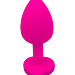 Plug anal Gema Bright de silicón suave con gema redonda, disponible en negro y rosa neón, diseño brillante de Glow & Vibe.
