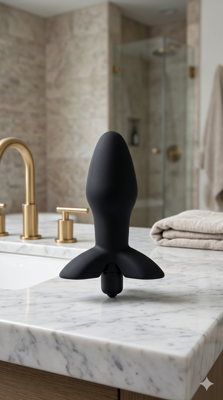 Plug anal Rocket Plug de silicón suave con 10 funciones de vibración, textura sedosa y diseño moderno de Glow & Vibe.