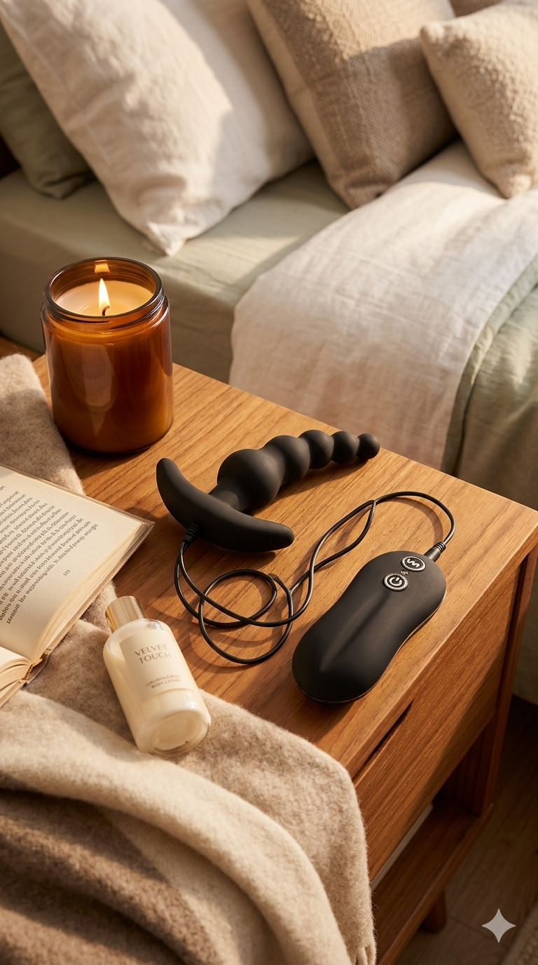 Plug anal Beads Plug de silicón suave con forma de esferas y 10 funciones de vibración, marca Glow & Vibe.