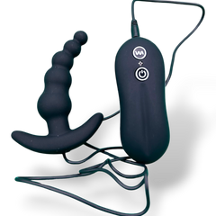Plug anal Beads Plug de silicón suave con forma de esferas y 10 funciones de vibración, marca Glow & Vibe.