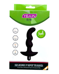 Plug anal P-Spot Vibe de silicón suave para estimulación prostática, con 10 funciones de vibración, marca Glow & Vibe.