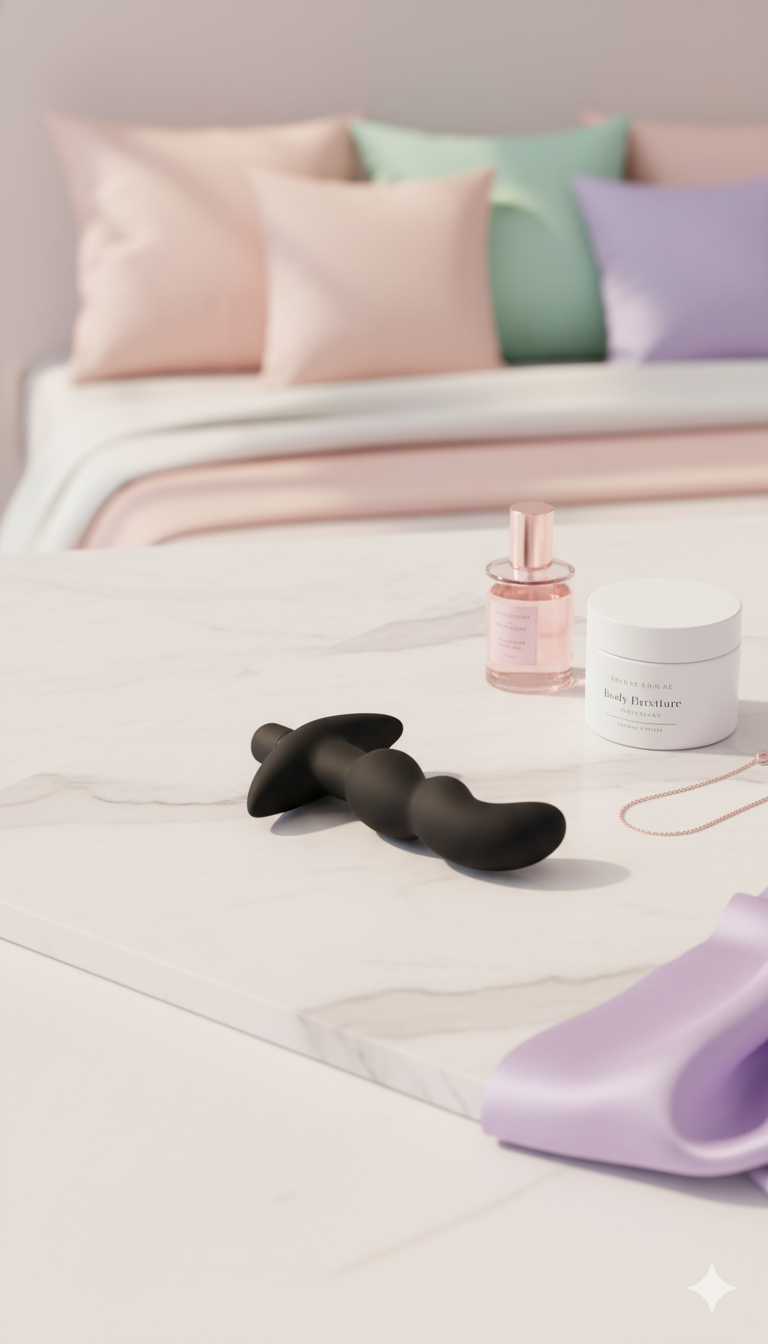 Plug anal P-Spot Vibe de silicón suave para estimulación prostática, con 10 funciones de vibración, marca Glow & Vibe.