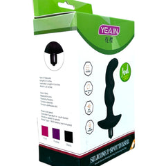 Plug anal P-Spot Vibe de silicón suave para estimulación prostática, con 10 funciones de vibración, marca Glow & Vibe.