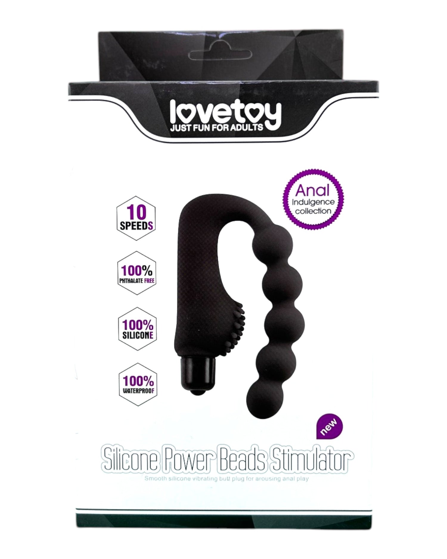 Plug anal Power Beads de silicón suave con esferas y 10 funciones de vibración, diseño sofisticado Glow & Vibe.