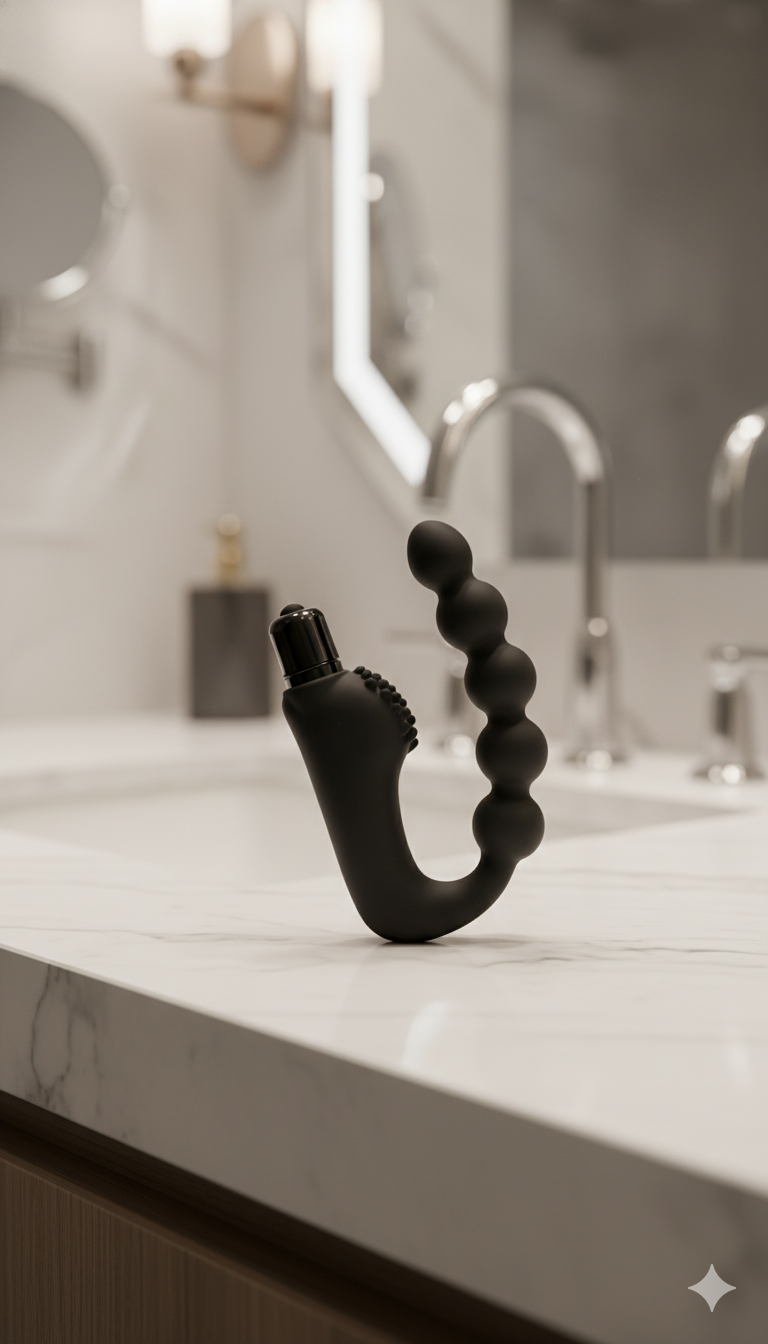 Plug anal Power Beads de silicón suave con esferas y 10 funciones de vibración, diseño sofisticado Glow & Vibe.