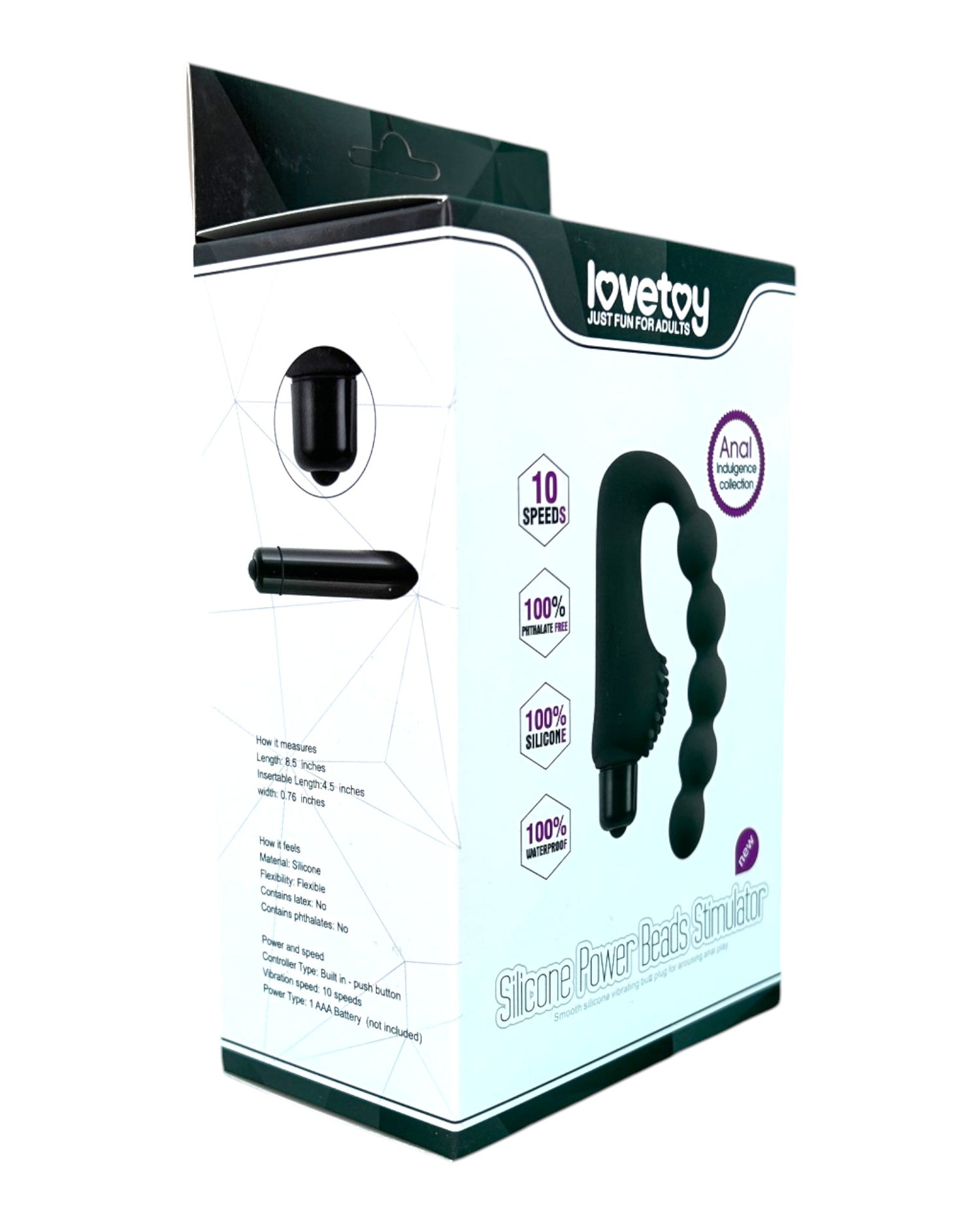 Plug anal Power Beads de silicón suave con esferas y 10 funciones de vibración, diseño sofisticado Glow & Vibe.