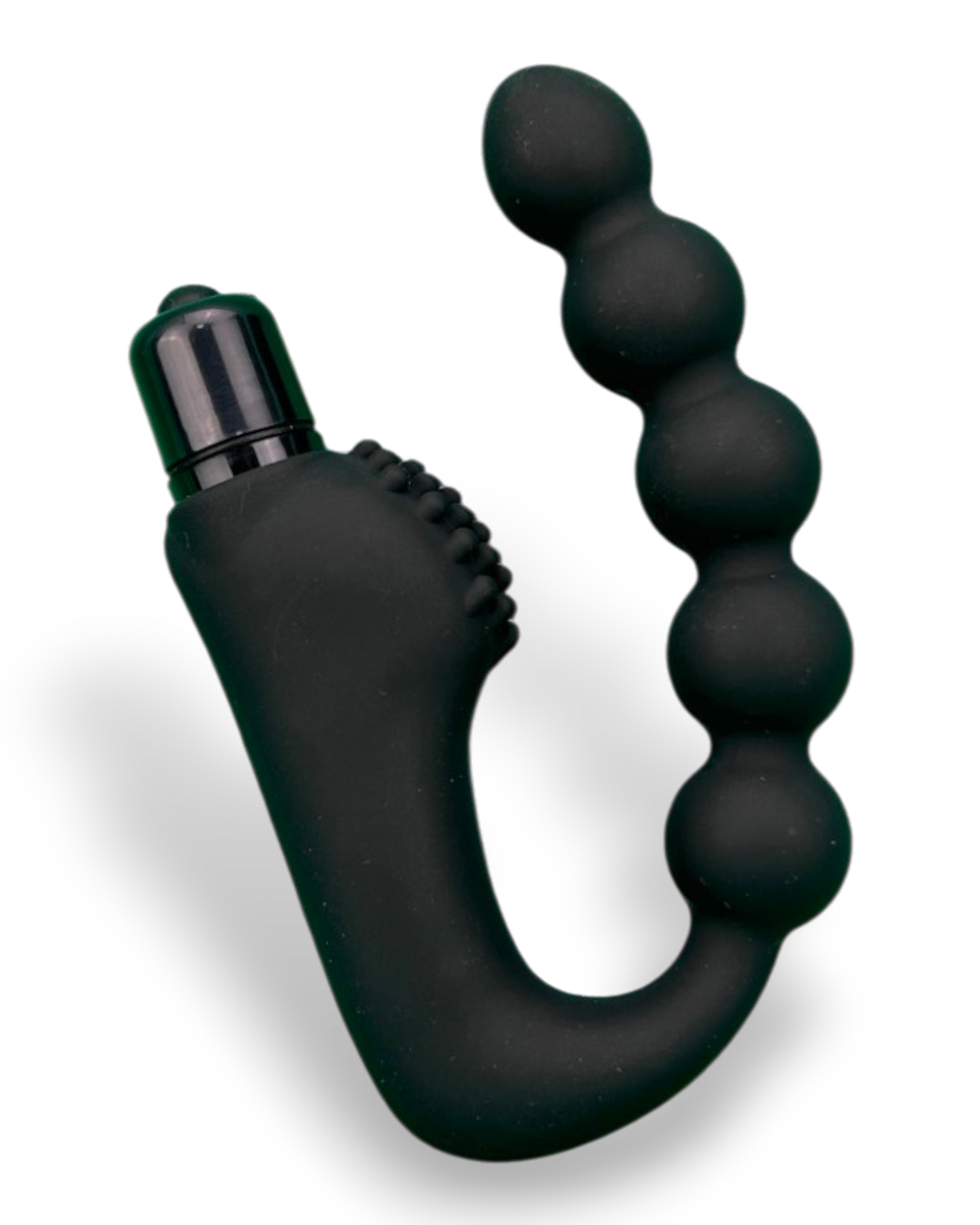 Plug anal Power Beads de silicón suave con esferas y 10 funciones de vibración, diseño sofisticado Glow & Vibe.