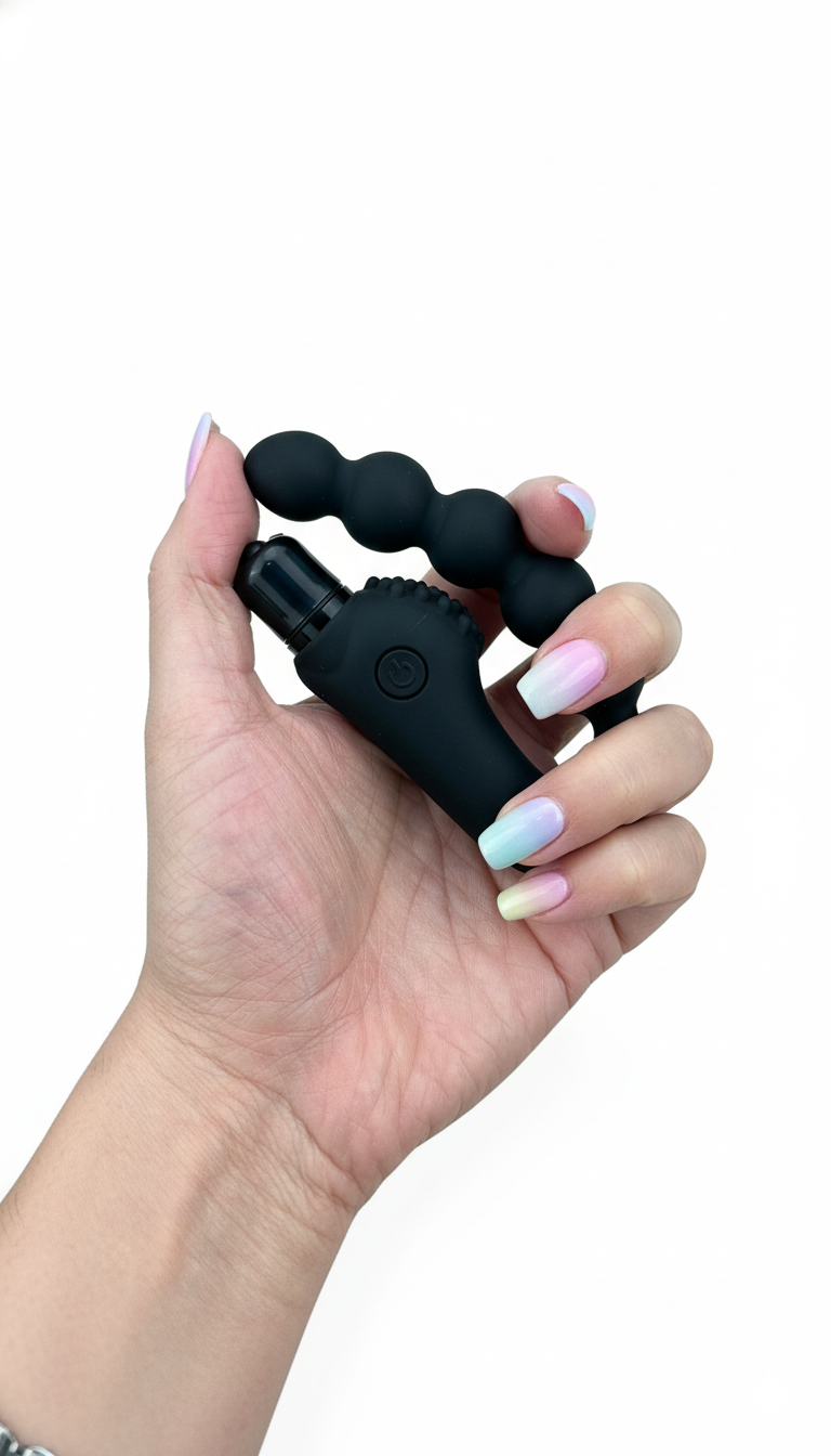 Plug anal Power Beads de silicón suave con esferas y 10 funciones de vibración, diseño sofisticado Glow & Vibe.