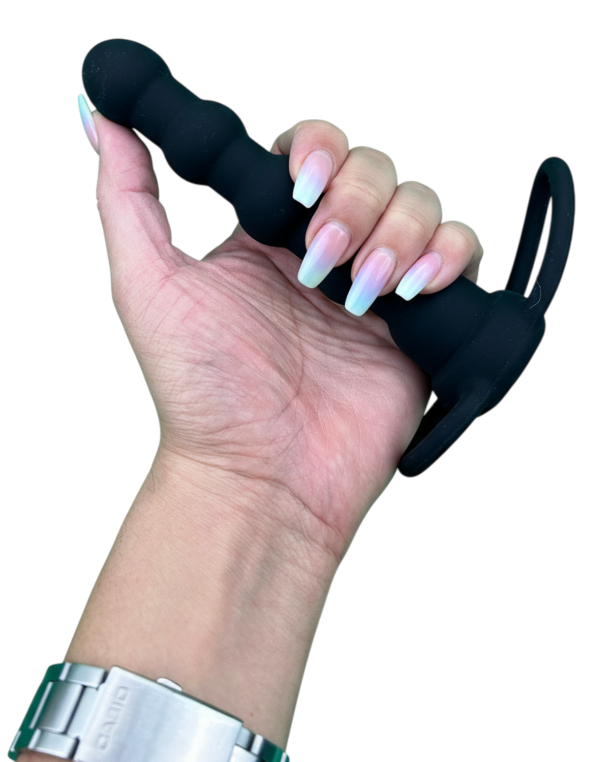 Plug anal Rock Beads de silicón suave con diseño de esfera y vibración sencilla, accesorio práctico Glow & Vibe.