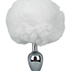 Plug anal Bunny Glow con cola de conejo de peluche esponjosa, metálico y elegante, marca Glow & Vibe.