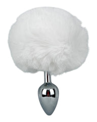 Plug anal Bunny Glow con cola de conejo de peluche esponjosa, metálico y elegante, marca Glow & Vibe.